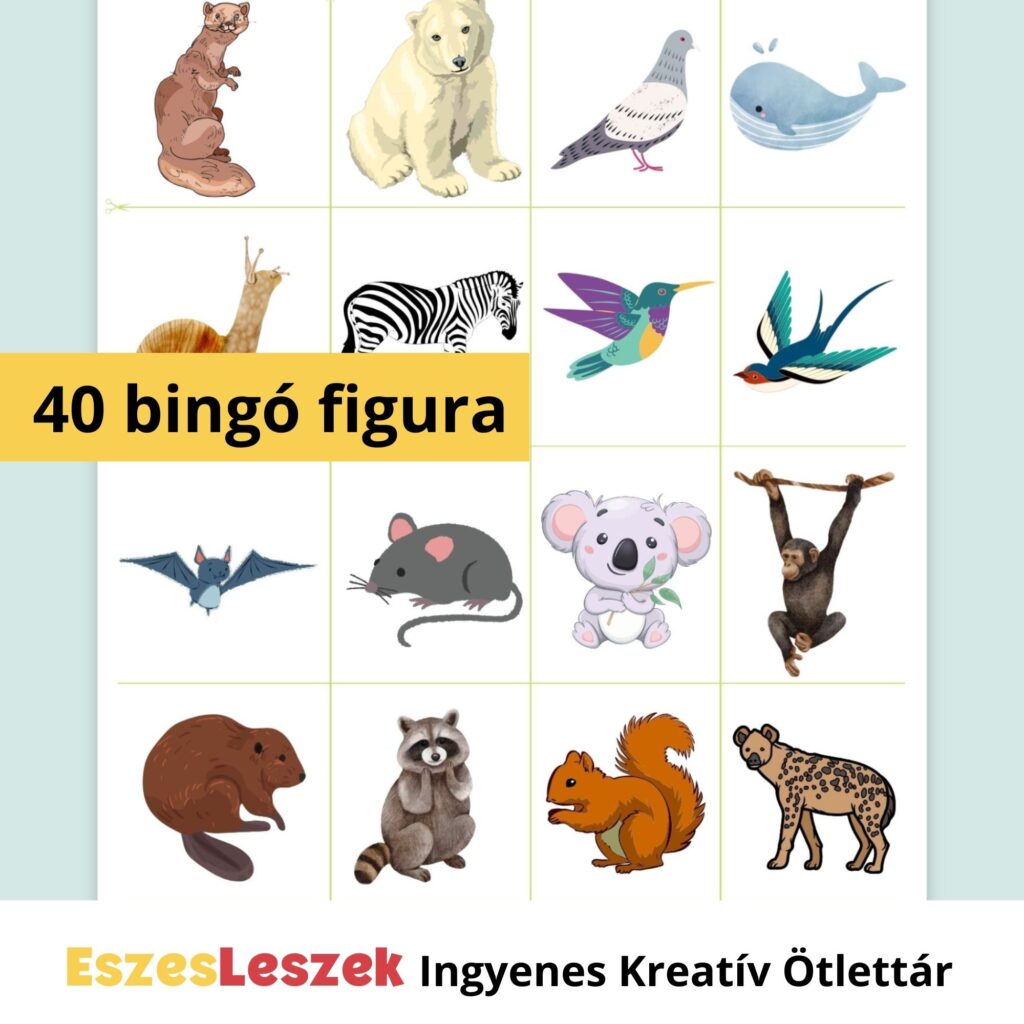 eszesleszek.hu | Nyomtatható játékok | Kreatív ötlettár | Letölthető játékok | letölthető bingó gyerekeknek | vadállat bingó, állatos játékok