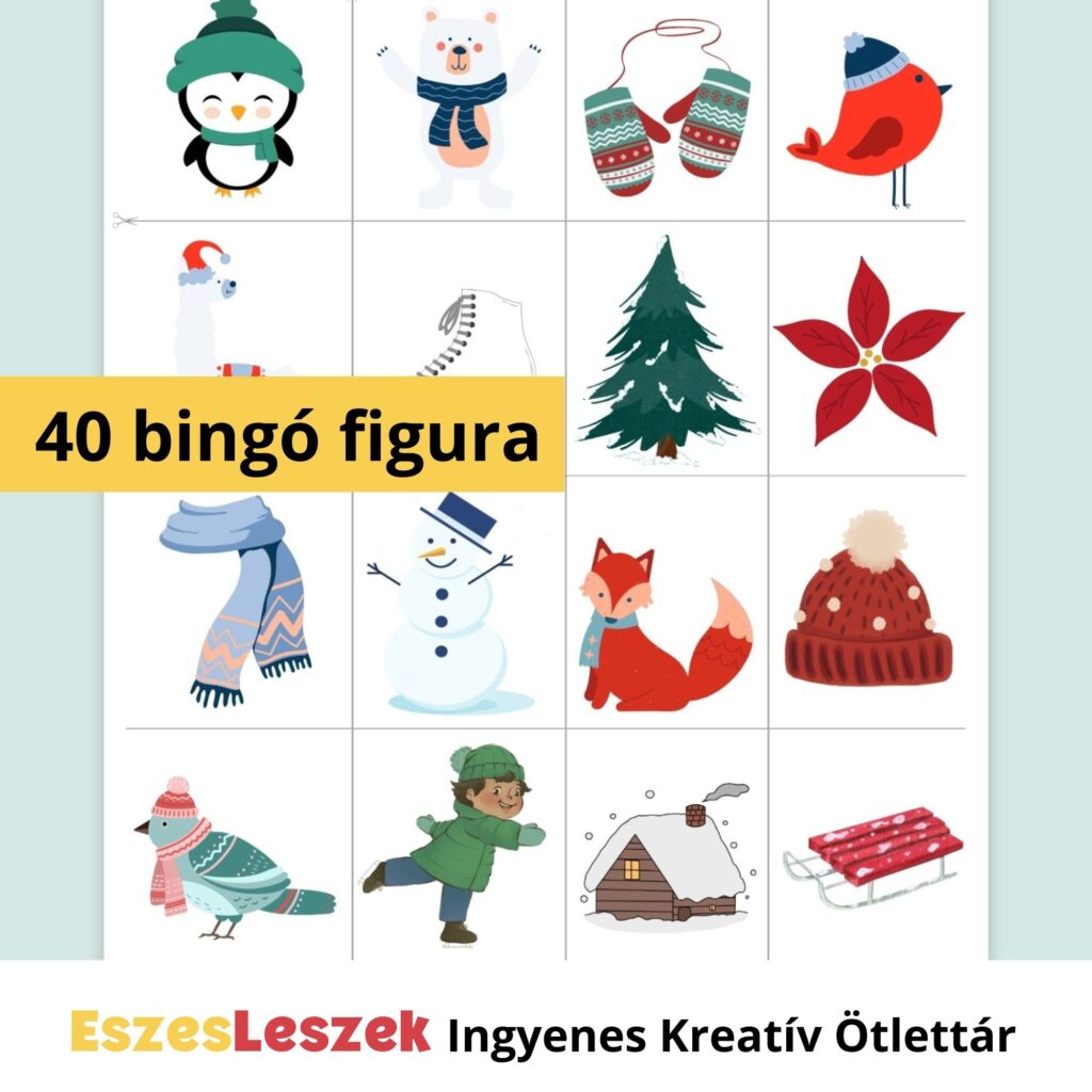 eszesleszek.hu | Nyomtatható játékok | Kreatív ötlettár | Letölthető játékok | letölthető bingó gyerekeknek | tél bingó, játék az évszakokkal