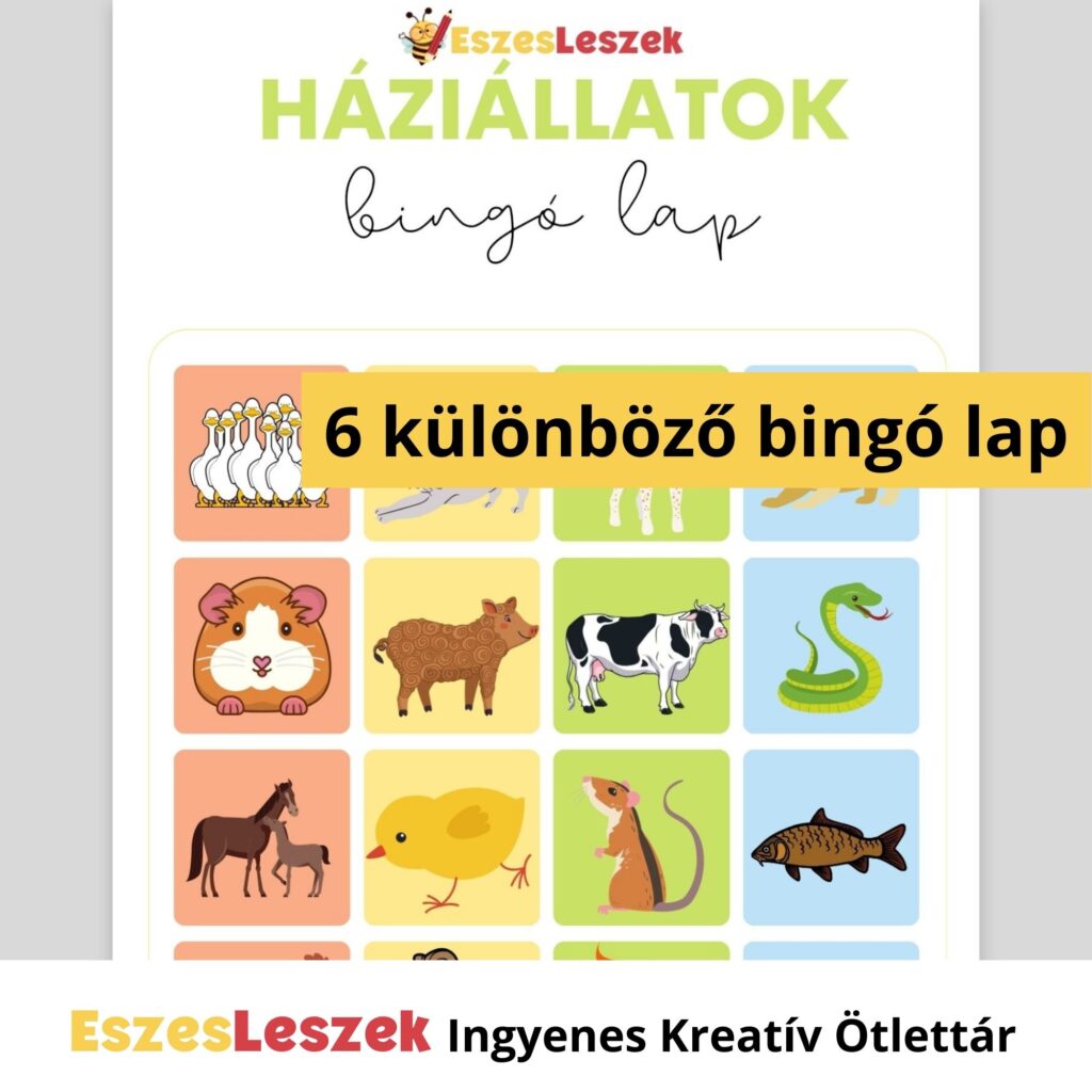 eszesleszek.hu | Nyomtatható játékok | Kreatív ötlettár | Letölthető játékok | letölthető bingó gyerekeknek | háziállat bingó, állatos játékok